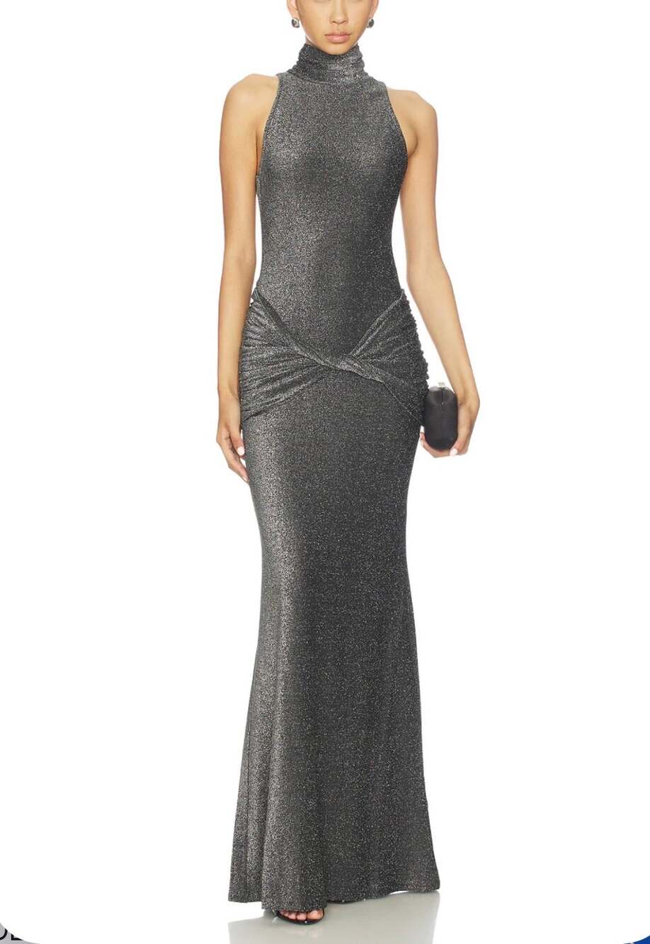 Delfi Collective Roya Dress in Gunmetal Metallic Silver Size Small